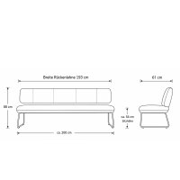 Interliving Esszimmer Serie 5116 – Polsterbank graue Cord-Lederkombination Fo-Sh & schwarzes Gestell 10 - Länge ca. 200 cm