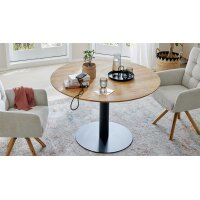 Interliving Esszimmer Serie 5116 – Esstisch Eiche natur & schwarzes Metall - Durchmesser ca. 125 cm