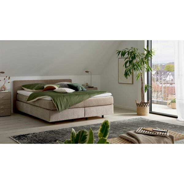 Interliving Bettensystem Serie 1420 - Boxspringbett mit Maßkopfteil beige Chenille Toni & Füße K08-10 - Liegefläche ca. 180 x 200 cm