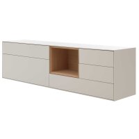 Interliving Wohnzimmer Serie 2034 - Sideboard beiger Lack & Eiche - vier Schubladen, eine Klapptür, Länge ca. 200 cm