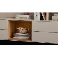 Interliving Wohnzimmer Serie 2034 - Lowboard beiger Lack & Eiche - vier Schubladen, eine Tür, Länge ca. 270 cm
