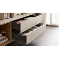 Interliving Wohnzimmer Serie 2034 - Lowboard beiger Lack & Eiche - vier Schubladen, eine Tür, Länge ca. 270 cm