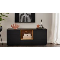 Interliving Wohnzimmer Serie 2034 - Sideboard schwarzer Lack & Eiche - zwei Schubladen, zwei Türen, Länge ca. 150 cm