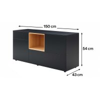 Interliving Wohnzimmer Serie 2034 - Sideboard schwarzer Lack & Eiche - zwei Schubladen, zwei Türen, Länge ca. 150 cm