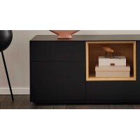 Interliving Wohnzimmer Serie 2034 - Sideboard schwarzer Lack & Eiche - zwei Schubladen, zwei Türen, Länge ca. 150 cm
