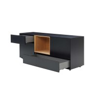 Interliving Wohnzimmer Serie 2034 - Sideboard schwarzer Lack & Eiche - zwei Schubladen, zwei Türen, Länge ca. 150 cm