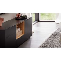 Interliving Wohnzimmer Serie 2034 - Sideboard schwarzer Lack & Eiche - zwei Schubladen, zwei Türen, Länge ca. 150 cm