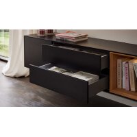Interliving Wohnzimmer Serie 2034 - Lowboard schwarzer Lack & Eiche - vier Schubladen, eine Tür, Länge ca. 240 cm