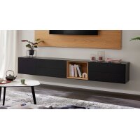 Interliving Wohnzimmer Serie 2034 - Lowboard schwarzer Lack & Eiche - vier Schubladen, eine Tür, Länge ca. 240 cm