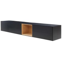 Interliving Wohnzimmer Serie 2034 - Lowboard schwarzer Lack & Eiche - vier Schubladen, eine Tür, Länge ca. 240 cm