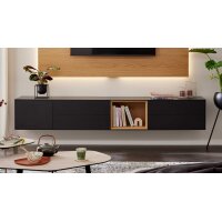 Interliving Wohnzimmer Serie 2034 - Lowboard schwarzer Lack & Eiche - vier Schubladen, eine Tür, Länge ca. 240 cm