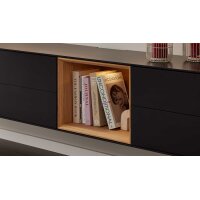Interliving Wohnzimmer Serie 2034 - Lowboard schwarzer Lack & Eiche - vier Schubladen, eine Tür, Länge ca. 240 cm