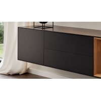 Interliving Wohnzimmer Serie 2034 - Lowboard schwarzer Lack & Eiche - vier Schubladen, eine Tür, Länge ca. 240 cm