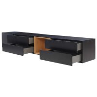 Interliving Wohnzimmer Serie 2034 - Lowboard schwarzer Lack & Eiche - vier Schubladen, eine Tür, Länge ca. 240 cm
