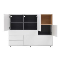 Interliving Wohnzimmer Serie 2034 - Highboard weißer Lack & Eiche - zwei Schubladen, zwei Türen, Länge ca. 150 cm