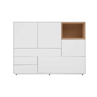 Interliving Wohnzimmer Serie 2034 - Highboard weißer Lack & Eiche - zwei Schubladen, zwei Türen, Länge ca. 150 cm