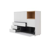 Interliving Wohnzimmer Serie 2034 - Highboard weißer Lack & Eiche - zwei Schubladen, zwei Türen, Länge ca. 150 cm