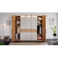 Interliving Schlafzimmer Serie 1015 – Komplettzimmer Wildeiche & silberfarbener Bezug Etna – fünftürig, Liegefläche 180 x 200 cm