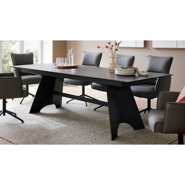 Interliving Esszimmer Serie 5123 – Kulissentisch Glas-Keramik Oxid & schwarzes Metall - ca. 220 - 340 x 100 cm