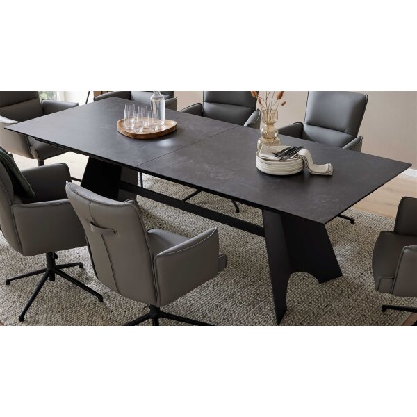 Interliving Esszimmer Serie 5123 – Kulissentisch Glas-Keramik Oxid & schwarzes Metall - ca. 250 - 400 x 100 cm