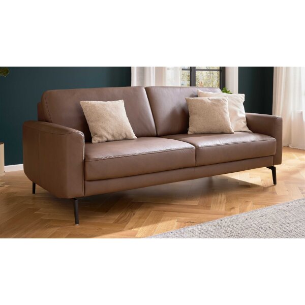 Interliving Sofa Serie 4066 – Dreisitzer walnussfarbenes Leder Cloudy noce & schwarze Metallfüße – Länge ca. 208 cm
