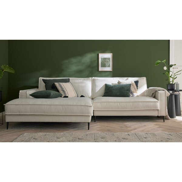 Roomio® No. 4102 - Ecksofa weißer Stoffbezug Loop & Metallfüße 908 MF - Stellfläche ca. 190 x 272 cm